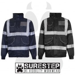 Hi Viz Black or Navy Bomber Jacket with Reflective Back Badge Options-0